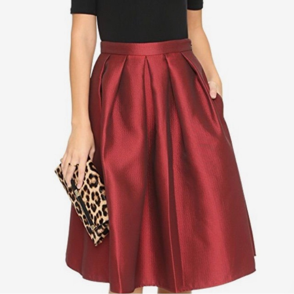 Eliza J Red Pleated A-Line Midi Skirt
